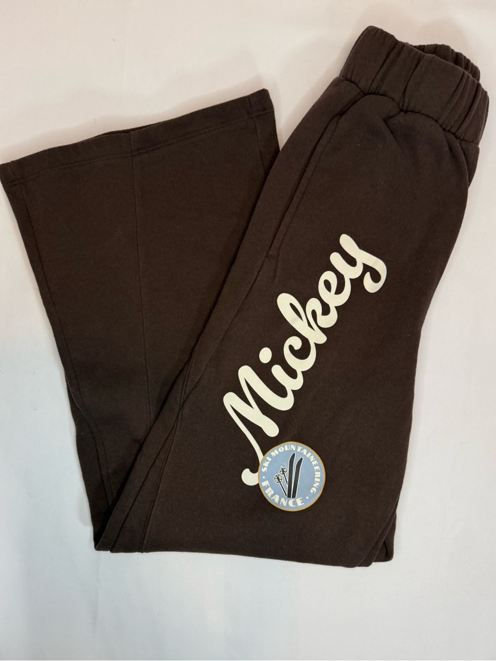 Disney Brown wide leg Sweatpants with Cream Mickey Script